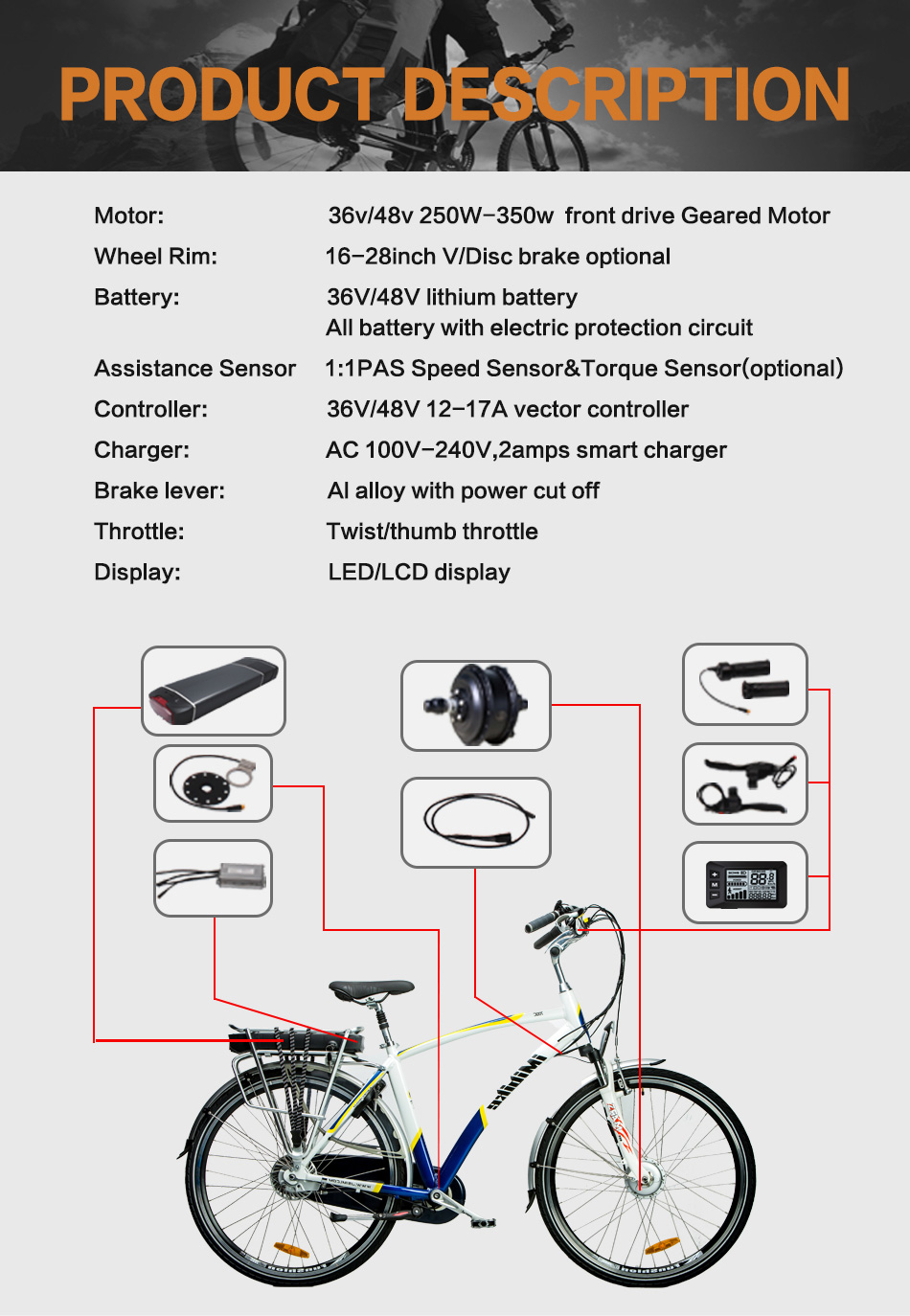 250W front drive e-bike conversion kit
